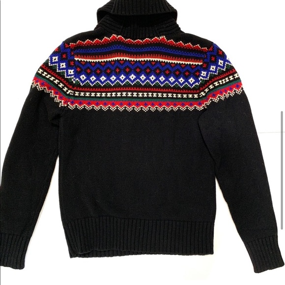 Lauren Ralph Lauren LRL Shawl Collar Fair Isle Sweater Faux Antler Toggle Medium - Picture 3 of 8